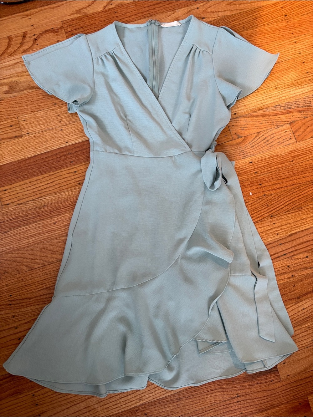 Sage Wrap Midi Dress with Ruffle Hem